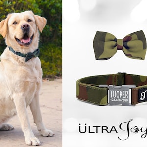 Boy Dog Collar, Personalized Dog Collar with Bow Tie, Camouflage Dog Collar with Bowtie, Engraved Dog Collar, Tactical Dog Collar Girl Boy