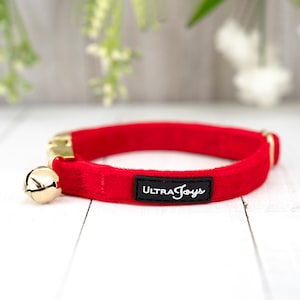 Red Velvet Cat Collar Personalized Cat Tag Optional with Free Jingle Bell, Small Dog Collar with Bow Tie, Holiday Christmas Gifts for Cat