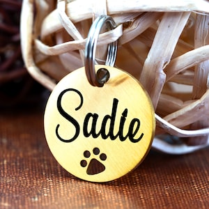 Personalized Circle Dog Tag, Engraved Dog Tag for Dog, Custom Dog Tag, Dog Tag Personalized, Round Paw Cutout Black Rose Gold Silver Dog Tag