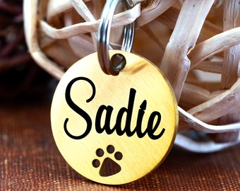 Personalized Circle Dog Tag, Engraved Dog Tag for Dog, Custom Dog Tag, Dog Tag Personalized, Round Paw Cutout Black Rose Gold Silver Dog Tag