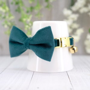 Green Cat Collar with Bow Tie Personalized Cat Tag Optional with Free Jingle Bell, Small Dog Collar, Christmas Gift for Cat Velvet Collar