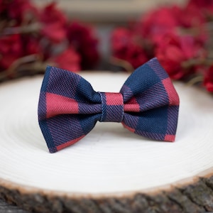 Red Buffalo Check Dog Bow Tie, Plaid Dog Bow Tie, Dog Bow Tie Over the Collar, Slip-On Dog Bow Tie, Dog Bowtie, Christmas Gift for Dog