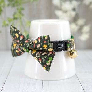 Breakaway Cat Collar with Bowtie, Mushrooms Cat Collar Breakaway -Mystery Fantasy Toadstools Fall Autumn Halloween | Cat, Kitten, Small Dog