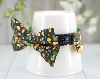 Breakaway Cat Collar with Bowtie, Mushrooms Cat Collar Breakaway -Mystery Fantasy Toadstools Fall Autumn Halloween | Cat, Kitten, Small Dog