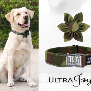 Personalized Dog Collar with Flower, Camouflage Dog Collar Personalized, Engraved Dog Collar, Cute Dog Collar, Tactical Dog Collar Boy Girl
