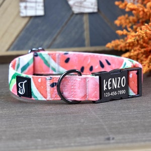 Cute Dog Collar, Watermelon Dog Collar, Personalized Dog Collar, Handmade Dog Collar, Pink Dog Collar, Engraved Dog Collar, Small Dog Collar