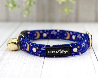 Breakaway Cat Collar with Bell, Moon Stars Cat Collar Breakaway, Small Collar - Mystery Twilight Midnight Moon Light | Cat Kitten Small Dog