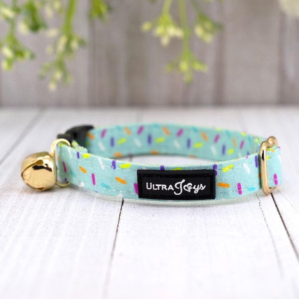 Breakaway Cat Collar with Bell, Birthday Sprinkles Cat Collar Breakaway, Celebration Strawberry  | Gift for Cat, Kitten, Small Dog Birthday