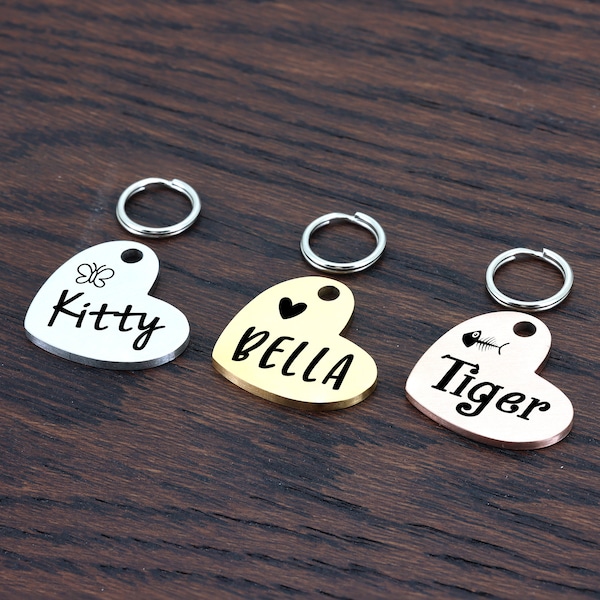 Cat Name Tag, Cat Collar Tag, Custom Cat Tag, Cat ID Tag Personalized, Cat Tag Small, Cat Tag for Cat, Heart Cat Tag, personalized cat tag