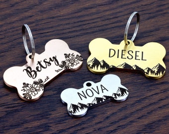Cute Dog Tag, Engraved Dog Tag, Dog Tag Personalized, Custom Dog Tag, Dog Tag, Dog ID Tag, Dog Name Tag, Bone Shape Dog Tag Mountain Dog Tag