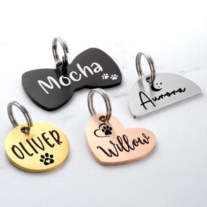 Dog Name Tag, Custom Dog Tag, Small Dog ID Tag, Dog tag for Dog, Bowtie Engraved Dog Cat Tag Personalized Bowtie Mini Medium Large Pet Tags