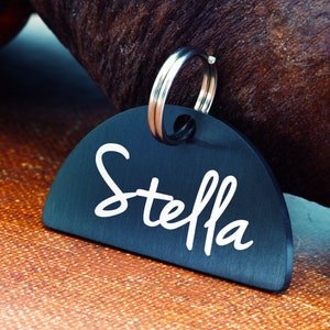 Semi-Circle Dog Tag Personalized, Black Dog Tag Personalized for Dogs, Cat Tag, Dog ID Tag, Dog Name Tag, Custom Dog Tag, Engraved Dog Tag