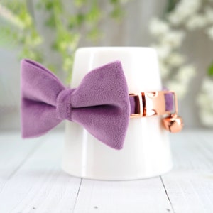 Velvet Cat Collar Purple Bow Tie, Personalized Cat Collar Tag Optional with Free Jingle Bell, Small Dog Kitten Poppy Cat Collar with Bow Tie