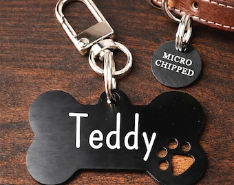 Dog Tag Personalized Dog Tag Black Silver Rose Gold Bone Engraved Dog Name Tag Custom Dog ID Tag Personalized for Dogs | Free 2 Day Shipping