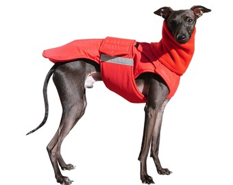 Italian Greyhound Extra Warm Winter Dog Coat with Snood, Full belly cover, Waterproof jacket
