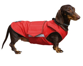 Dog Winter Coat with underbelly protection - Dachshund Coat - Custom made dog clothes - Waterproof / Fleece Dog Jacket - MADE TO ORDER