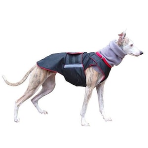Dog Coat for Greyhounds - Extra Warm Winter Dog Jacket with snood + underbelly protection - Waterproof jacket - Custom made for your dog