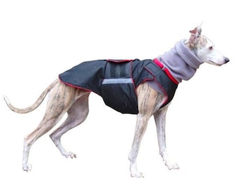 Dog Coat for Greyhounds - Extra Warm Winter Dog Jacket with snood + underbelly protection - Waterproof jacket - Custom made for your dog