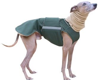 Greyhound / Whippet Dog Coat - SoftShell dog jacket - Custom dog raincoat -  SoftShell/ Fleece Coat + turtleneck - Made to measure