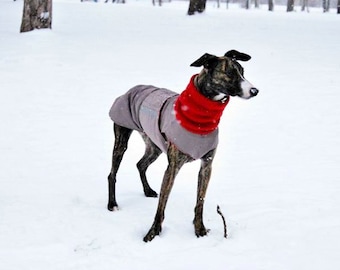 Chaqueta para perros para Whippets - Abrigo de invierno extra cálido para perros con snood + protección del vientre - Chaqueta impermeable - Hecho a medida para su perro