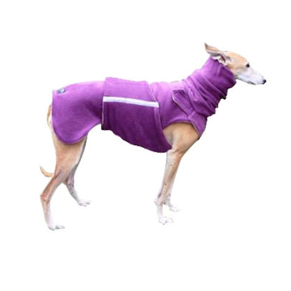 Greyhound Whippet Fleece Hundejacke mit Unterbauchschutz - Fleece Hundejacke - Fleece Mantel + Rollkragen / Snood - MADE TO ORDER