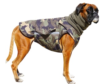 Boxer Extra Warm Winter Dog Coat con protección del vientre - Impermeable / Abrigo polar + cuello de tortuga / snood - HECHO A PEDIDO