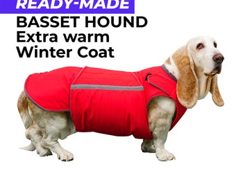 Fertiger Basset Hound Extra Warmer Wintermantel - Basset Hound Jacke - Wasserdichtes Außenmaterial mit Isolierung und Vliesfutter