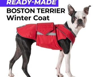 Ready-made Boston Terrier Winter Coat, Waterproof outer with fleece lining