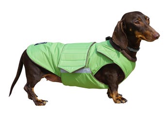 Dachshund Winter Dog Coat with full belly cover, Waterproof and Fleece-lined Jacket