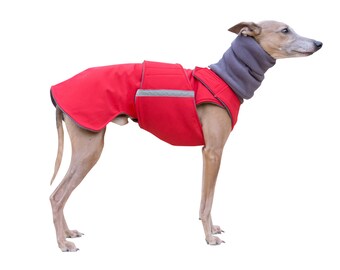 Dog Raincoat for Greyhounds, Whippets  - Dog Jacket with neck warmer  - Custom made Waterproof Dog Coat - Dog Rain Coat with turtleneck