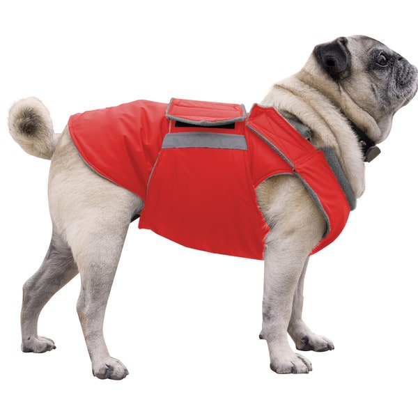 Pug Winter Dog Coat - Veste pour chien avec couverture complète du ventre - Manteau d’hiver imperméable - Veste Pug - Fait sur mesure pour votre chien