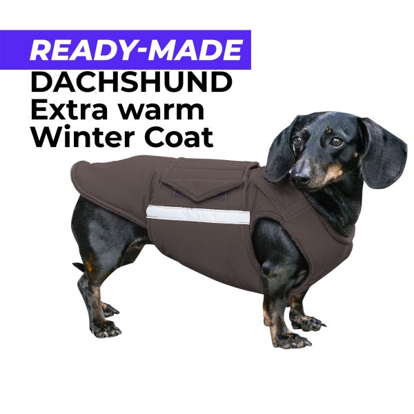 Ready-made Dachshund Extra Warm Winter Coat - Dachshund Jacket - Waterproof outer with insulation and fleece lining