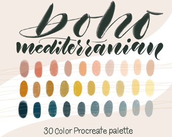 Boho Mediterranean - PROCREATE COLOR PALETTE - iPad lettering, Illustration Color swatches, Digital art palette iPad Pro