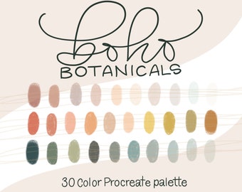 Boho Botanicals - PROCREATE COLOR PALETTE - iPad lettering, Illustration Color swatches, Digital art palette iPad Pro