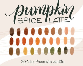 Pumpkin Spice Latte - PROCREATE COLOR PALETTE - iPad lettering, Illustration Color swatches, Digital art palette iPad Pro