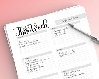 Weekly planner sheet - Letter size - Printable week planner