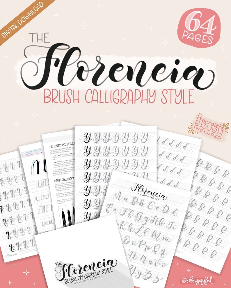 Florencia Style Brush Calligraphy worksheet Procreate Workbook Practice Learn Lettering image 1