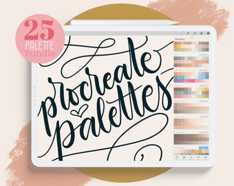 25 PROCREATE Color PALETTE Bundle - iPad lettering, Illustration Color swatches, Digital art palette iPad Pro