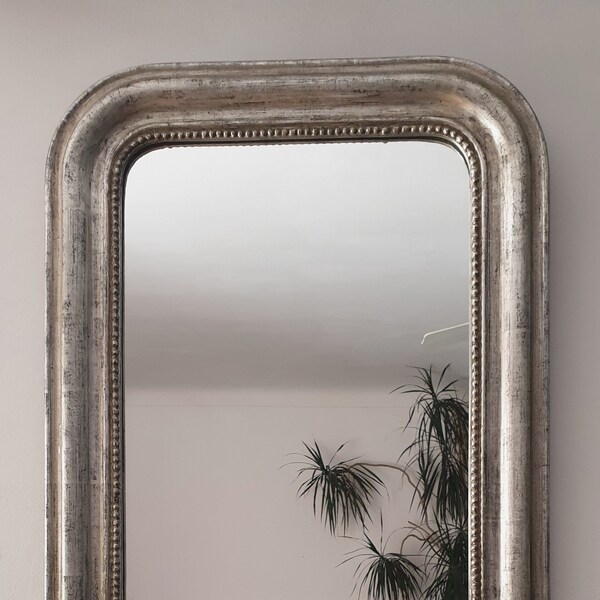 Miroir Louis Philippe argenté - Miroir vintage réalisé à la feuille d'argent