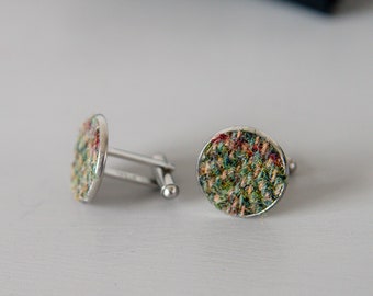 Harris Tweed cufflinks - Various colours | Round cufflinks | Stainless Steel