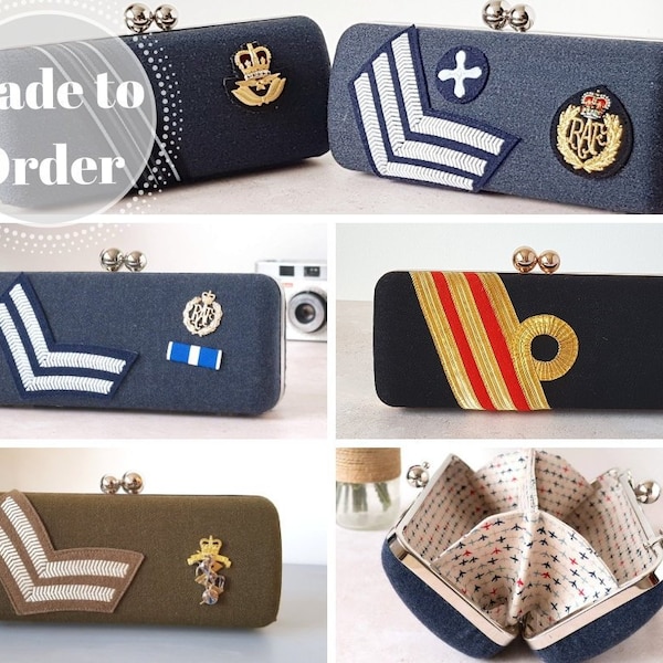 Auf Bestellung - Upcycled Clam Shell Clutch Geldbörse | Königliche Marine | Royal Luftwaffe | Britische Armee | Militäruniform