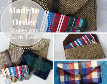 Made to Order Military Medal Pouch, Harris Tweed medal storage, war medal protective pouch - Choice of Tweeds and size