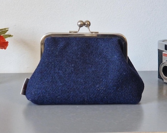 Marine Harris Tweed Clutch: Kiss Lock Abendtasche mit Union Flagge Futter