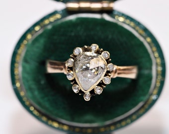 Antique Original Victorian Time  8k Gold Natural Rose Cut  Diamond  Decorated  Drop Style  Solitaire Amazing  Pretty  Ring