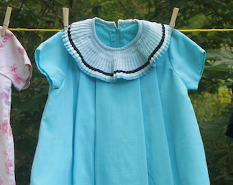 Blue Large Collar Vintage 1960's girls dress