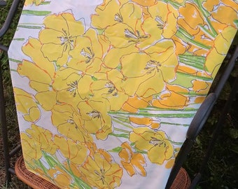 Vintage Bold Orange and Yellow Floral Flat Bed Sheet