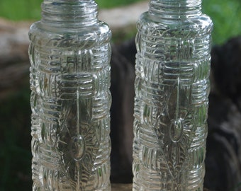 Antique Clear Glass Starburst and Basket Weave Torpedo Lamp Shade