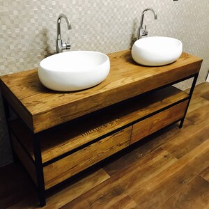 Bathroom vanity, bathroom cabinet, wooden commode, "Industrial Oak" image 3