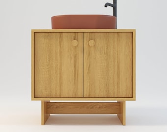 Bathroom vanity, oak cabinet, japandi commode, real wood "Lund"