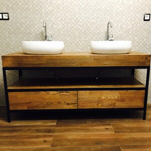 Bathroom vanity, bathroom cabinet, wooden commode, "Industrial Oak" image 2